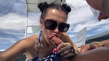 Horny little slut give sloppy blow job and hardcore amateur fucking on a boat